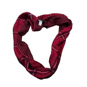 J. Jill 100% Cotton All-Season Red & Black Plaid & Houndstooth Infinity Scarf